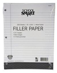 School Smart 3-Hole Punched Loose Leaf Paper, 8 x 10-1/2 Inches, 200 Sheets 085285