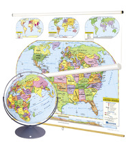 Nystrom Political U.S. and World Combo Map Classroom Pack with Globe, Item Number 1539785