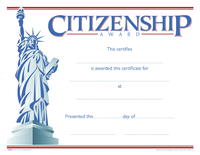 Hammond & Stephens Raised Print Citizenship Recognition Award, 11 x 8-1/2 inches, Pack of 25, Item Number 2103096