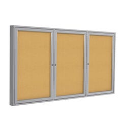 Image for Ghent 3 Door Enclosed Bulletin Board, Natural Cork with Satin Frame, 3 x 6 Feet from School Specialty