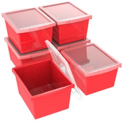 Image for Storex Classroom Storage Bin with Lid, 4 Gallon, Red, Pack of 6 from School Specialty