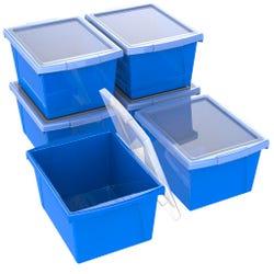 Image for Storex Classroom Storage Bin with Lid, 4 Gallon, Blue, Pack of 6 from School Specialty