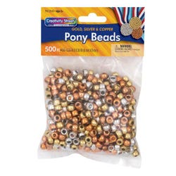 Image for Creativity Street Pony Beads, Gold, Silver, and Copper, 6mm x 9mm, Set of 500 from School Specialty
