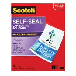 Scotch Self-Sealing Laminating Pouch, 9 x 11-1/2 Inches, Clear, Pack of 25, Item Number 1388768