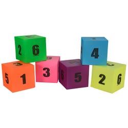 Image for Sportime Neon Coated Foam Number Dice, 5 Inch, Assorted Colors, Set of 6 from School Specialty