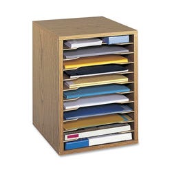 Image for Safco Vertical Literature Desk Top Organizer, 10-3/4 x 12 x 16 Inches, Medium Oak from School Specialty