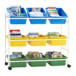 Copernicus Leveled Reading Book Browser Cart, 6 Divided Tubs, 3 Open Tubs, 40-1/2 x 15-3/4 x 36-1/2 Inches, Item Number 2011519