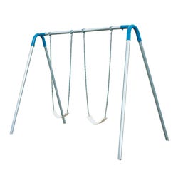 UltraPlay Bipod Single Bay Swing With Galvanized Frame, 2 Strap Seats, Blue Yoke Connectors, 102 x 96 x 96 inches, Item Number 1478667