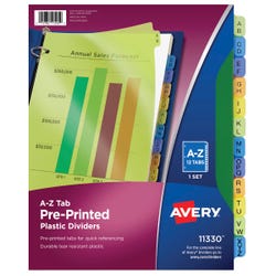 Image for Avery Preprinted Plastic Dividers, 12 Tab, A-Z, Assorted Colors from School Specialty
