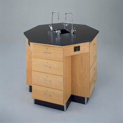 Image for Diversified Woodcrafts Octagon Workstation with Sink and Drawer Base, 54 Inches Wide, Epoxy Resin Top from School Specialty
