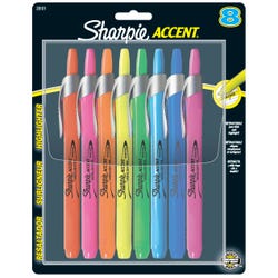 Image for Sharpie Accent Smear Guard Non-Toxic Retractable Highlighter Set, Chisel-Narrow Tip, Assorted Color, Set of 8 from School Specialty