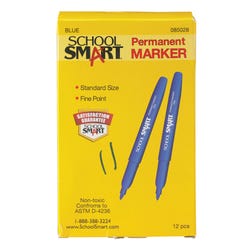 Image for School Smart Fine Tip Permanent Markers, Quick-Drying and Water Resistant, 1 mm Tip, Blue, Pack of 12 from School Specialty