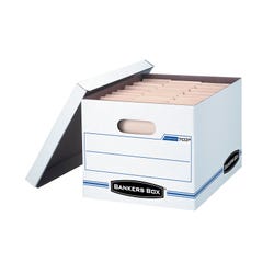 Image for Bankers Box Stor/File Basic-Duty File Storage Box, 10 x 12 x 15 Inches, White/Blue, Pack of 12 from School Specialty