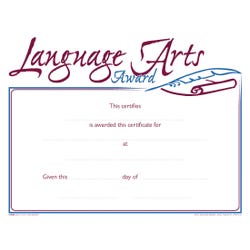 Hammond & Stephens Raised Print Language Arts Recognition Award, 11 x 8-1/2 inches, Pack of 25, Item Number 2103086