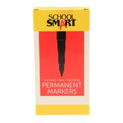 School Smart Ultra Fine Permanent Marker Pens, Quick-Drying and Water Resistant, 0.6 mm Tip, Black, Pack of 12 Item Number 085032