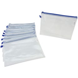 Image for Sax Mesh Zippered Bags, 10 x 13 Inches, Clear with Blue Trim, Pack of 10 from School Specialty