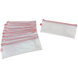 Image for Sax Mesh Zippered Bag, 5 x 13 Inches, Clear with Red Trim, Pack of 10 from School Specialty