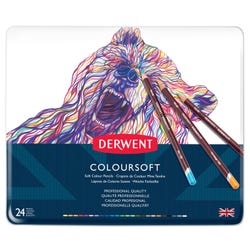 Derwent Coloursoft Pencils With Tin, Assorted Colors, Set of 24 Item Number 410420