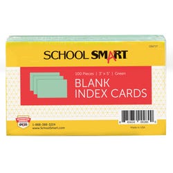 School Smart Blank Plain Index Card, 3 x 5 Inches, Green, Pack of 100 088727