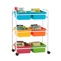 Image for Copernicus Small Book Browser Cart with Vibrant Tubs, White Frame, 28 x 15-3/4 x 36-1/2 Inches from School Specialty