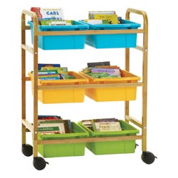 Copernicus Small Bamboo Book Browser Cart with Vibrant Cool Tub Combo, 28 x 18-3/4 x 36-1/2 Inches, Item Number 2091727