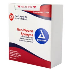 Dynarex Non-Woven Sponges 4-ply, 4" x 4", Sterile 25/Package, Each 2000779