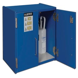 Image for Justrite Corrosive Storage Cabinet, 24 x 16 x 18-1/2 Inches, 4 gal, Wood, Blue from School Specialty
