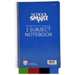 School Smart Spiral Non-Perforated 1 Subject College Ruled Notebook, 9-1/2 x 6 Inches 085260