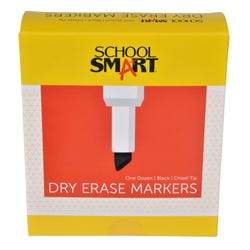 School Smart Dry Erase Markers, Chisel Tip, Low Odor, Black, Pack of 12 Item Number 1354253