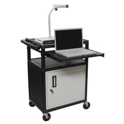 Image for Luxor H Wilson Presentation Cart with Pull Out Front Tray, 24 in W X 18 in D X 34 in H, Black Shelves, Gray Cabinet from School Specialty
