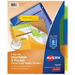 Image for Avery Big Tab Three Pocket Plastic Insertable Dividers For Laser and Inkjet Printers, 5 Tab, Multicolor from School Specialty