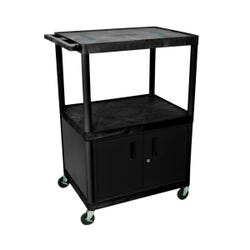 AV Cart, Two Shelf with steel locking cabinet, Molded Plastic, 24 x 18 x 48 Inches, Item Number 1133814