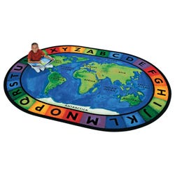 Carpets for Kids Circletime Around The World Rug, 6 Feet 9 Inches x 9 Feet 5 Inches, Oval, Blue, Item Number 1361288