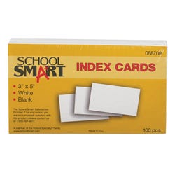 School Smart Blank Plain Index Card, 3 x 5 Inches, White, Pack of 100 088708