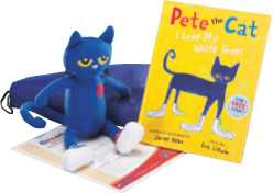 Pete the Cat Book with a Pete the Cat stuffed animal.